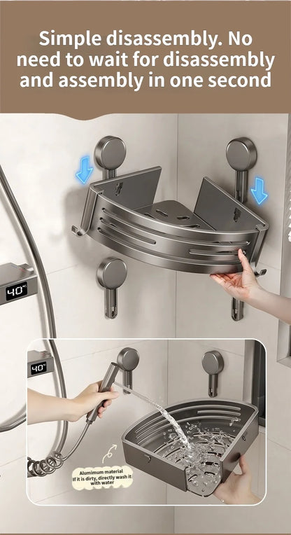Badezimmer-Aufbewahrungsregal, Saugnapf, perforationsfreies Badezimmer, dreieckiger Toilettenwaschbehälter, Eck-Badezimmer-Aufbewahrungsregal