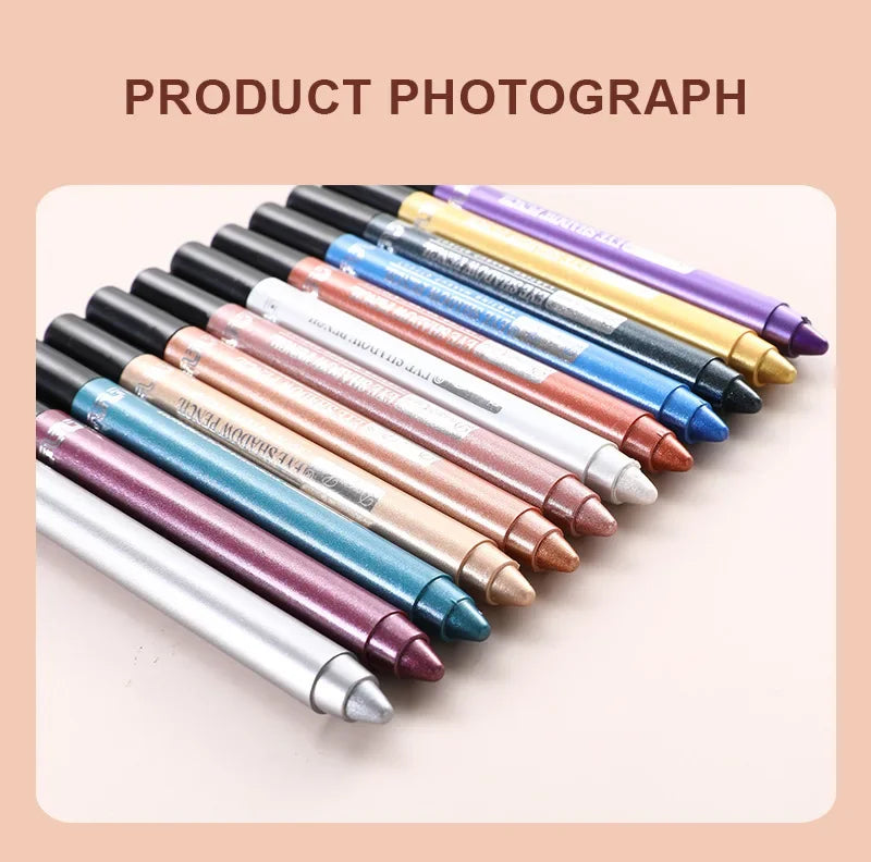 12Colors Glitter Eyeshadow Pen Long Lasting Matte Eye Shadow Palette Shiny Highlighter Silver Purple Eyeliner Pencil Cosmetics.