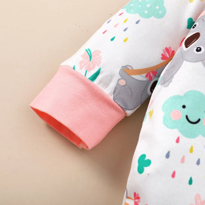Neugeborenes Baby-Body für Mädchen, süßer kleiner Koala-Body + Stirnband, 2 Stück, passend für 1–12 Monate, Baby-Frühlings- und Herbst-Crawler-Anzug
