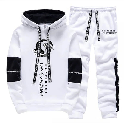 Japanese Fashion Hoodies Sweatpants Men's Hooded Long Sleeved Tracksuit 2pcs Set Harajuku-style All Season Casual Sporty Outfits.