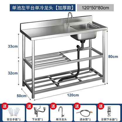 Free Standing Whole Body 100% Stainless Steel 304 Vegetables Wash Basin Kitchen Sink Pool with Bracket and Board