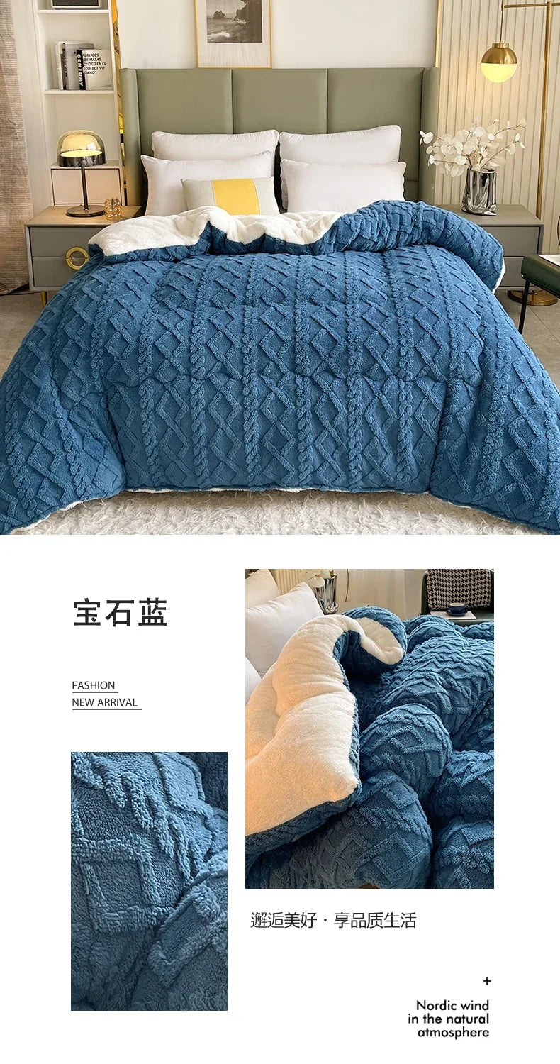 High End Thickened Winter Warm Blankets for Beds Artificial Lamb Cashmere Weighted Blanket Thicker Warmth Duvet Quilt Comforter.