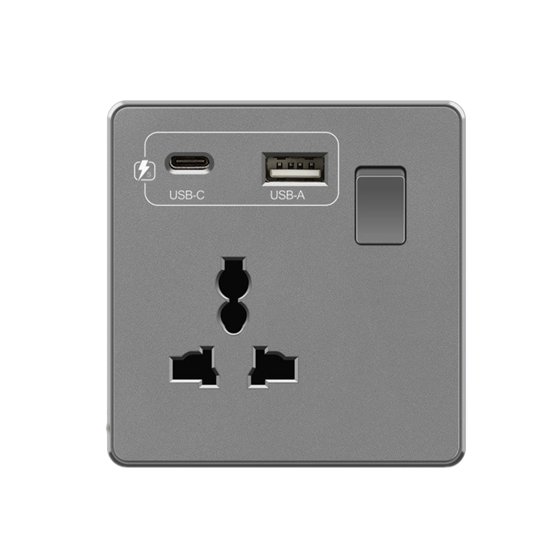 18 W Typ-C-Stecker, Schnellladung, UK 13 A USB-Wandsteckdose, Steckdose mit 3,1 A USB C, universelles Dual-5-Pin-Steckdosenpanel.