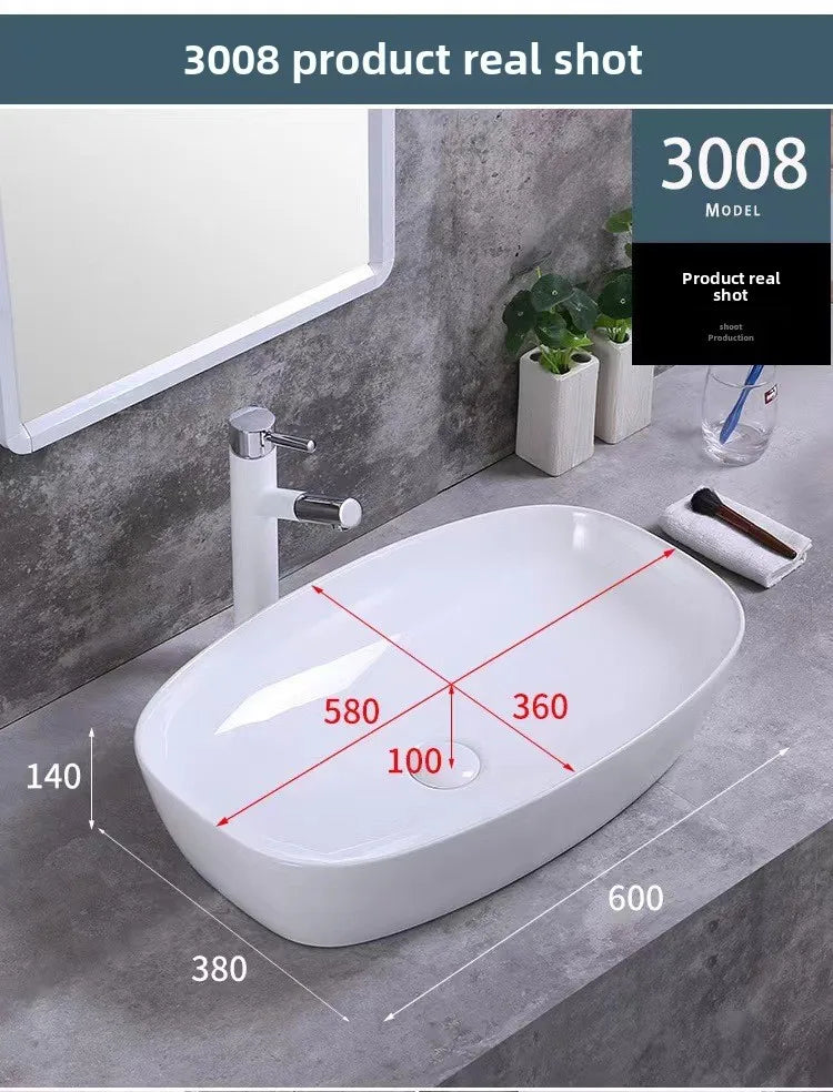 Hotel Commercial Square Weiß Keramik Aufsatzwaschbecken Waschtisch Waschtisch Porzellan Multi-Size für Badezimmer Balkon