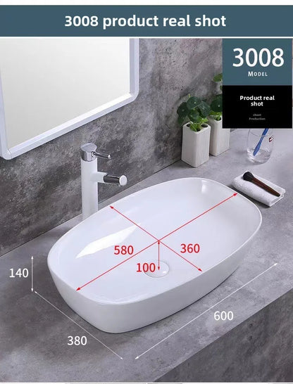 Hotel Commercial Square Weiß Keramik Aufsatzwaschbecken Waschtisch Waschtisch Porzellan Multi-Size für Badezimmer Balkon
