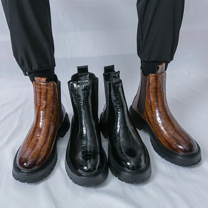 Street Style Pointed Toes Chelsea Boots Stylish Leather Ankle Boots Fashion High Top Shoes Party Business Motorcycle Boots Botas.