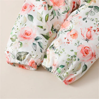 3PCS Baby Girl Clothes Set Long Sleeve Romper Top+Flowers Pant+Headband Spring&Autumn Lovely Outfit for Toddler Girl 0-18 Months.