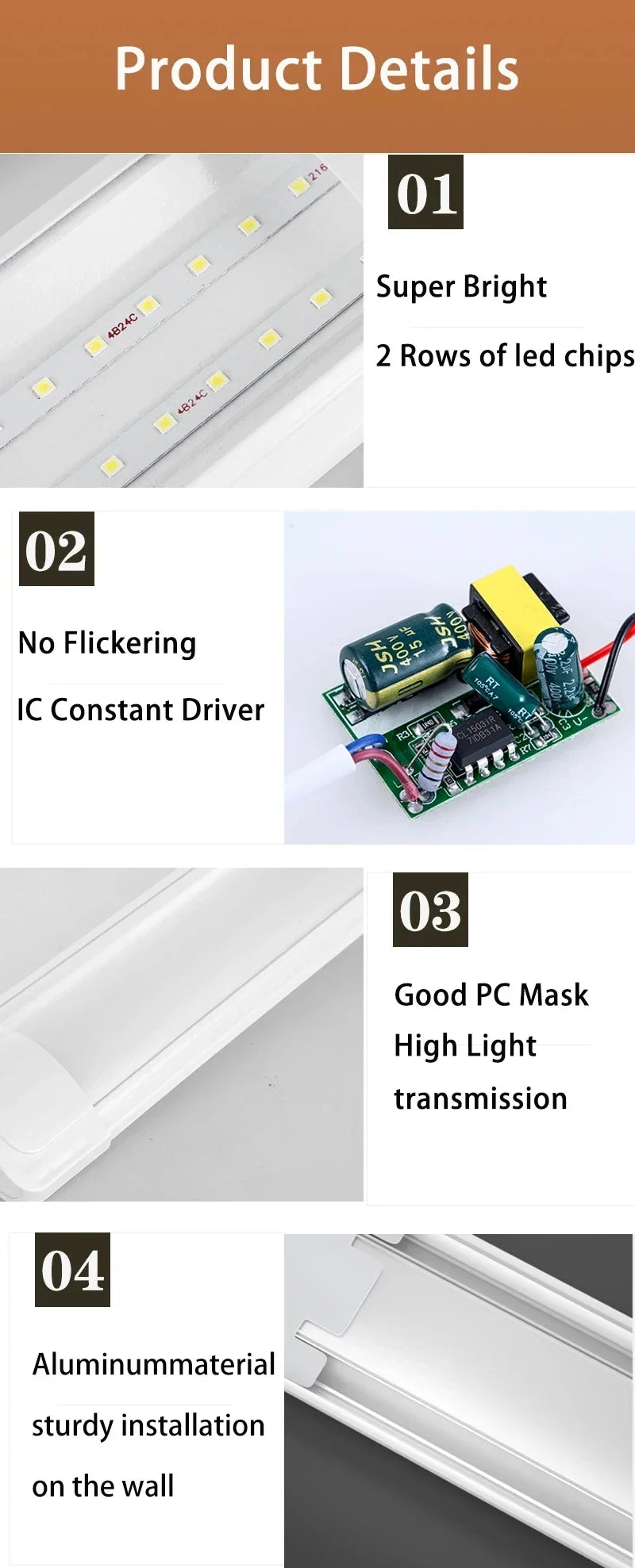 Led Tube Light With Switch Wire 110V 220V 30/50cm Lighting Strip Lamps 10W 20W For  Living Room Bedroom Closet Kitchen Lamp.