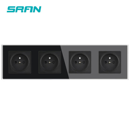 SRAN Französische USB-Wandsteckdose 5 V 2,1 A, Kristall-Hartglasscheibe 16 A 220 V 82 x 82 mm Steckdose Frankreich-Standard mit Abdeckung