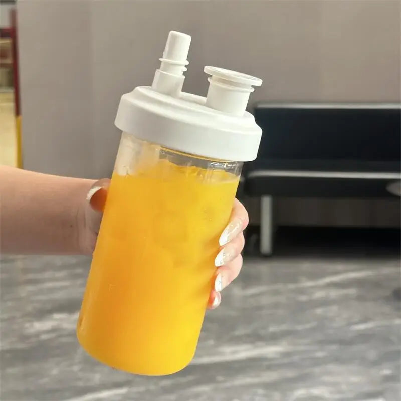 Pearl Straw Cup Transparent Plastic Water Bottle Portable Heat Resistant Drinkware Large Capacity Student Bubble Milk Tea Cup.