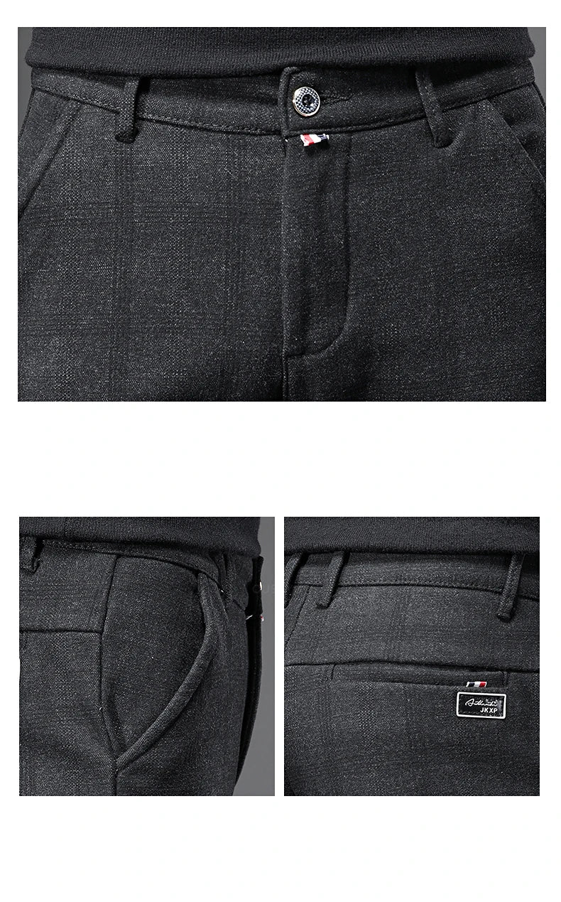 2025 New Spring Autumn England Plaid Work Stretch Pants Men Business Fashion Slim Grey Blue Casual Pant Male Brand Trousers 38.