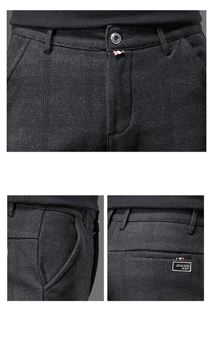 2025 New Spring Autumn England Plaid Work Stretch Pants Men Business Fashion Slim Grey Blue Casual Pant Male Brand Trousers 38.