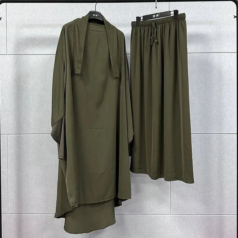 Ramadan Abayas Sets  2 Piece Set Muslim Women Hijab Dress Prayer Garment Abaya Long Khimar Arab Gown  Islamic Clothes Robe.