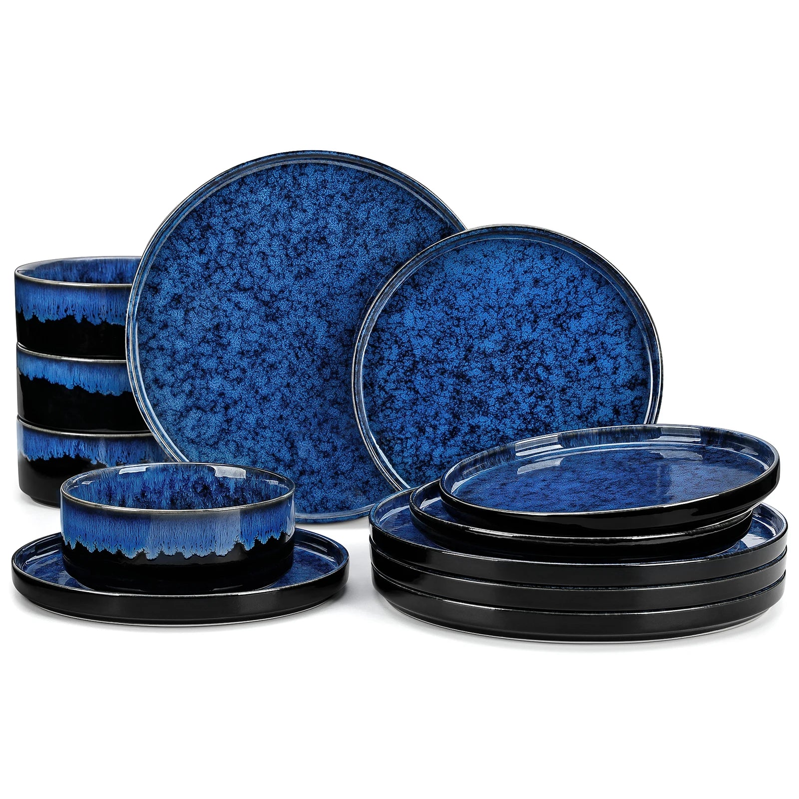 vancasso 12/24/36Piece Dinner set Black Blue Reactive Glaze Vertical edge Dinnerware set with 4PCS Dinner Plate/ Dessert/Bowl.