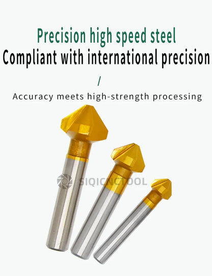 SLUGB 90 Grad 3-schneidiges HSS-Fasenfräser-Schaftfräser-Werkzeug für Holz, Stahl, Senker, Bohrer-Set, Elektrowerkzeug, fertig