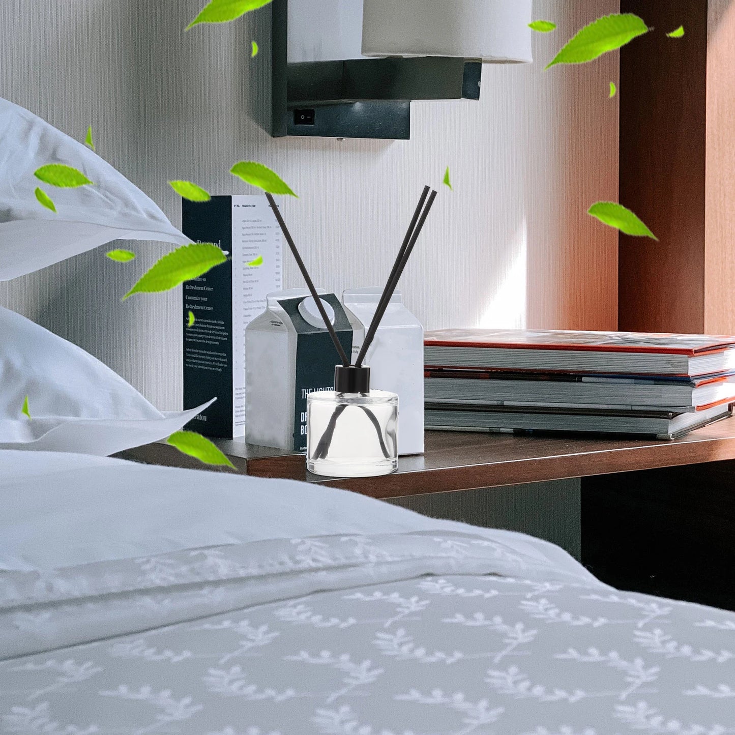 1 Set 50ml Square Glass Aromatherapy Bottles 18mm Refillable Diffuser Containers Clear Essential Oil Volatile Sticks 16cm Black.