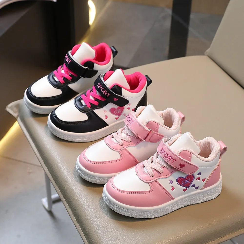 Children's Sports Shoes 2024 Spring and Autumn New Cute Girls' Sneakers Versatile Soft Breatheable Hook & Loop Fashion Kids Shoe.