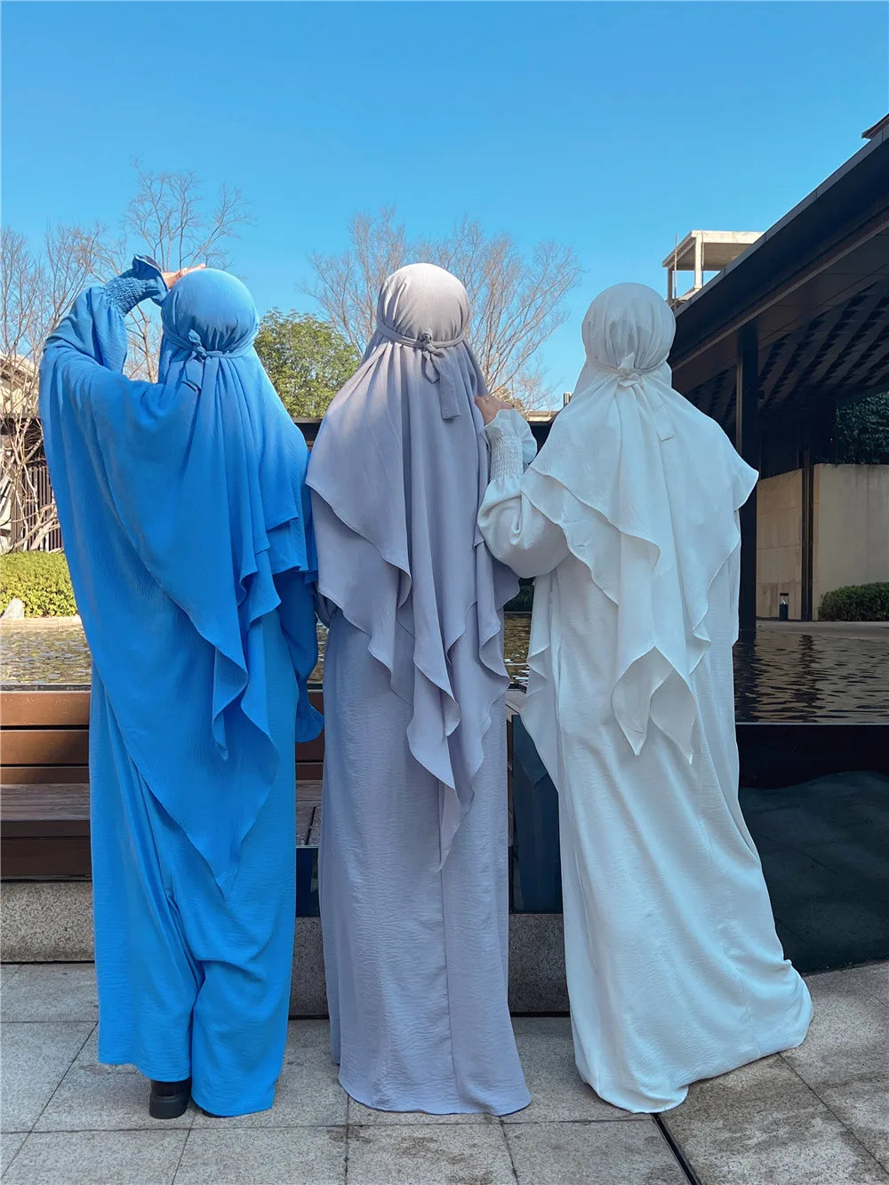 Jilbab Prayer Clothes Women Ramadan Islamic Jilbeb 2 Piece Set Dubai Turkish Modest Outfit Layered Khimar Scarf Hijab+Long Dress.