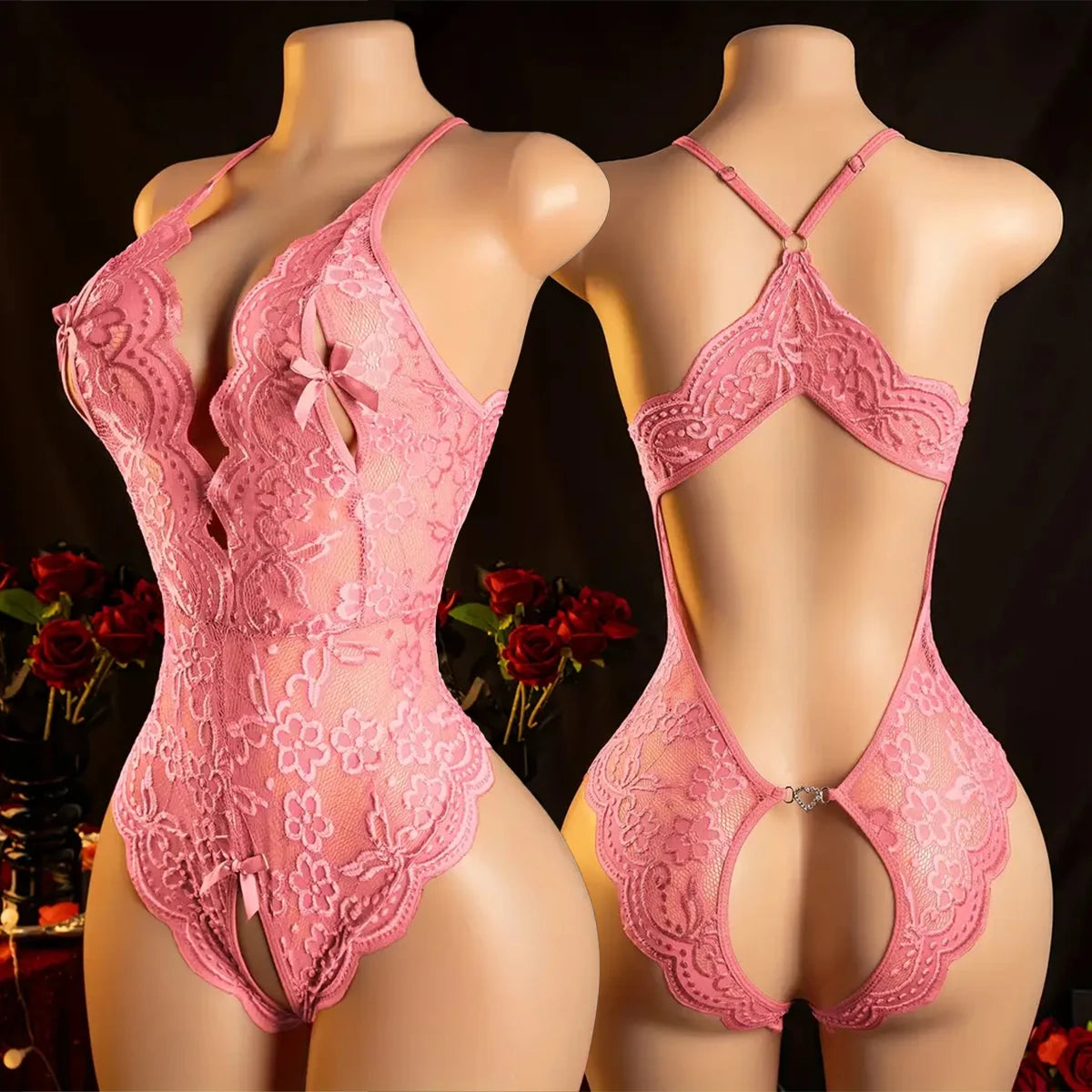 Sexy Lingerie Black Erotic Transparent Lace Underwear Open Crotch Porn Deep V Dress Clothing Sex Babydoll Bodysuit Nightdress.