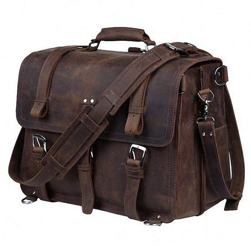 Vintage Crazy Horse Echtes Leder Männer Aktentasche Business Tasche Große Leder Aktentasche Männlichen 15.6 "Laptop Fall Schulter Tasche büro