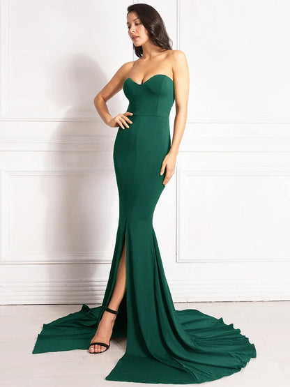 Sexy trägerloses langes schwarzes Maxikleid mit Vorderschlitz, nackte Schulter, rot, Damen-Abend-Sommer-Nachtkleid, Party, Umstandskleider