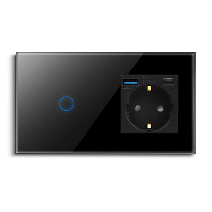 Bingoelec Wandsteckdose, Touch-Lichtschalter mit USB, 20 W, Typ C, Schnellladesteckdose, Glasscheibe, EU-Standard-Steckdosen.