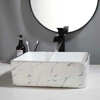 JIENI Keramik-Badezimmer-Waschbecken-Set, quadratisch, Porzellan, Arbeitsplatte, Waschbecken, Wasserhahn, Pop-Up-Abfluss, kombiniertes modernes Waschbecken-Set