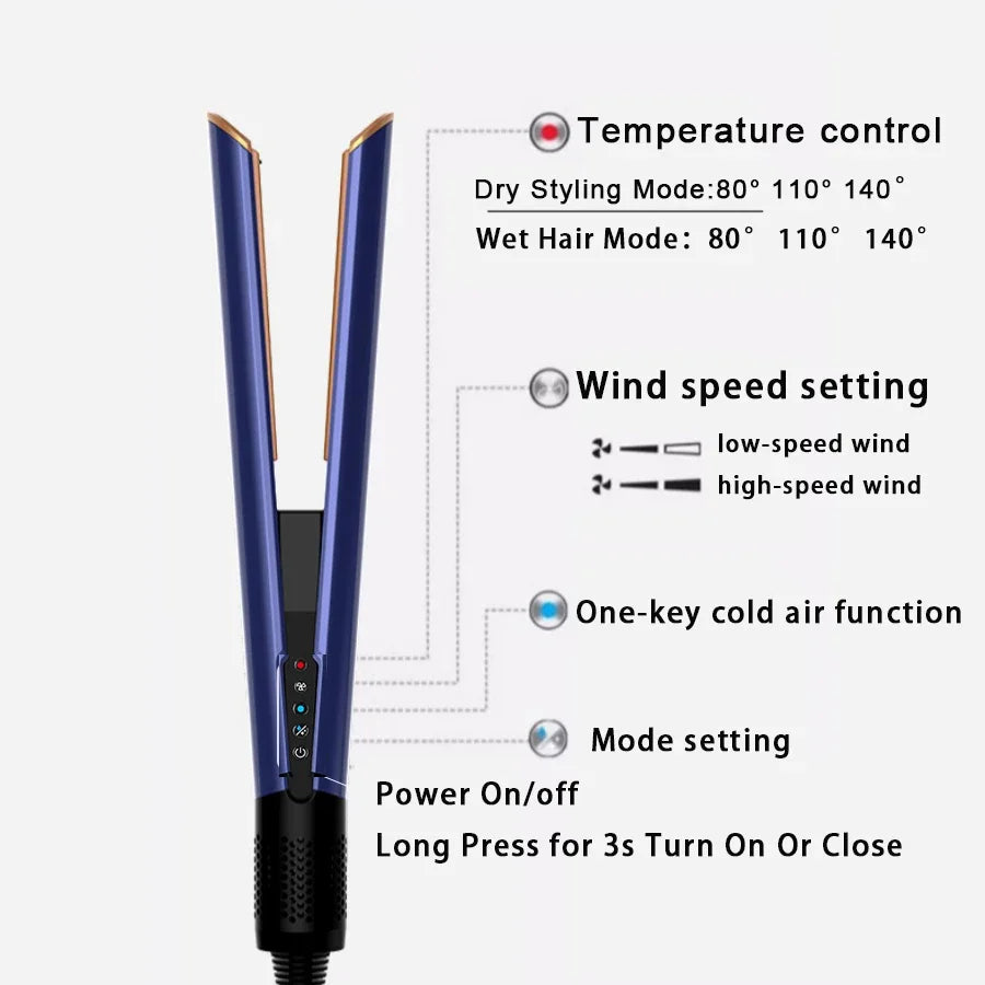 Professional 2-in-1 Hair Straightener & Dryer Combo - Negative Ion Heating Flat Iron with Display. Ideal for Home and Salon