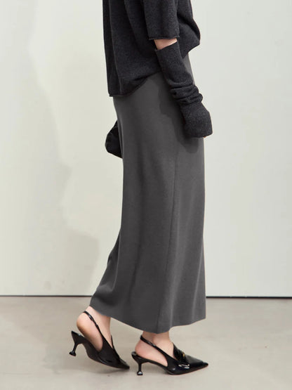 AMII Minimalist Elegant Basics Knitted Skirts for Women 2024 Winter New Elastic Waist Straight Lady Commuter Long Skirt 12443250.