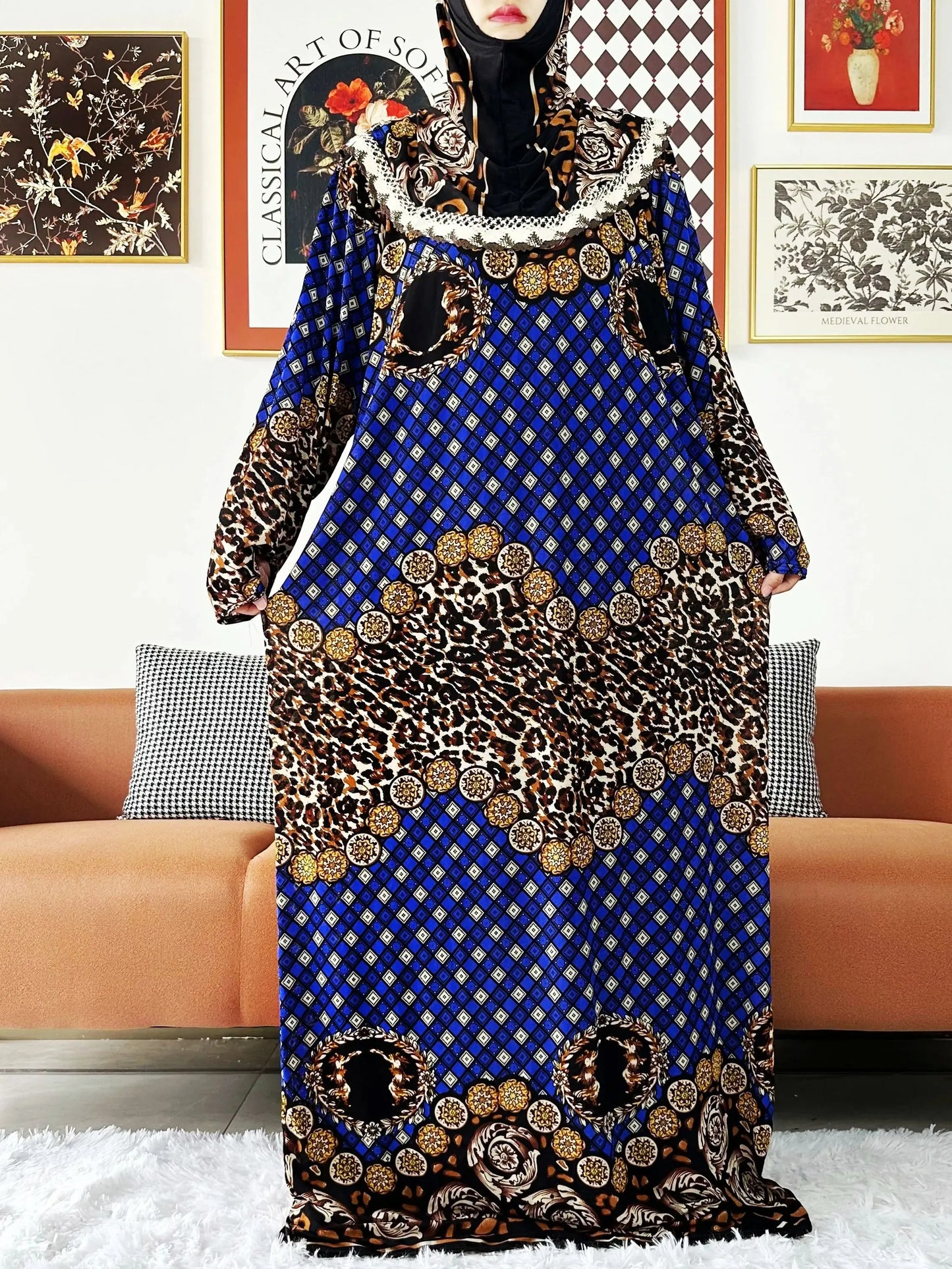 2023 Muslim Solid Cotton Abaya For Women Ramadan Prayer Garment Joint Hat Dubai Turkey Middle East Femme Robe Floral Loose Dress