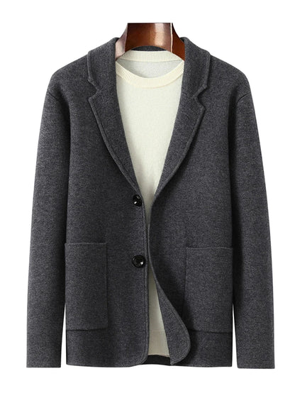 100%Cashmere Suit Men's Suit Collar Knitted Cardigan Business Casual Coat High Waisted Knitted Shorts Winter Thick Two-piece Set.