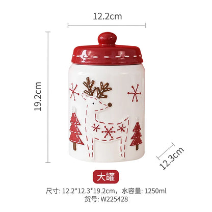 Nordic Stitching Santa Claus Dishes Plates Tableware Set Embossed Sealed Jar Seasoning Jar Western Ceramic Flat Plate Cup