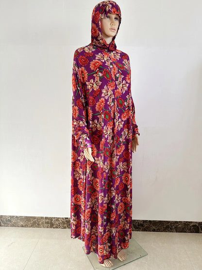 6XL  Muslim Womens Hooded Abaya African Sleeveless Prayer Garment Kaftan Dress With Hijab Floral Dubai Saudi Robe Ramadan