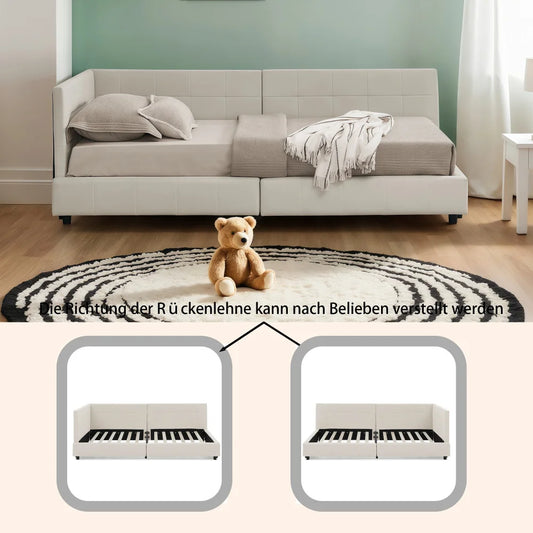 Modernes Einzelbett 90*200 cm, hautfreundliches Samtdesign, Babybett mit hoher Rückenlehne, Beige und Dunkelgrau (ohne Matratze)