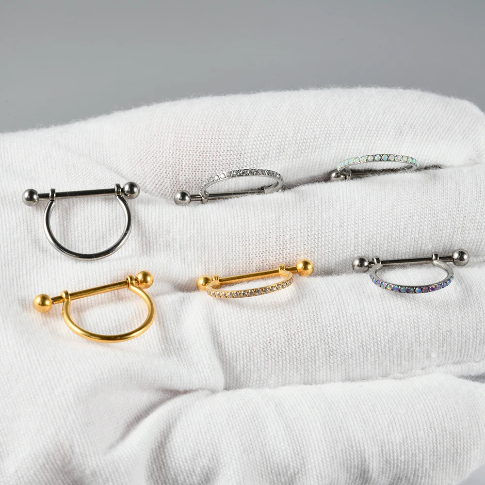 1PC ASTM F136 Titanium Ear Daith Rook Lobe Barbell Micro Zircon Hoop Earring Gold Plated Cartilage Piercing Jewelry.