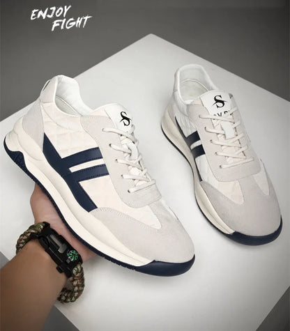 Genuine Leather Lift Sneakers Men Height Increase Insoles 6/8cm High Quality Elevator Shoes Comfortable Breathable Casual Sports.