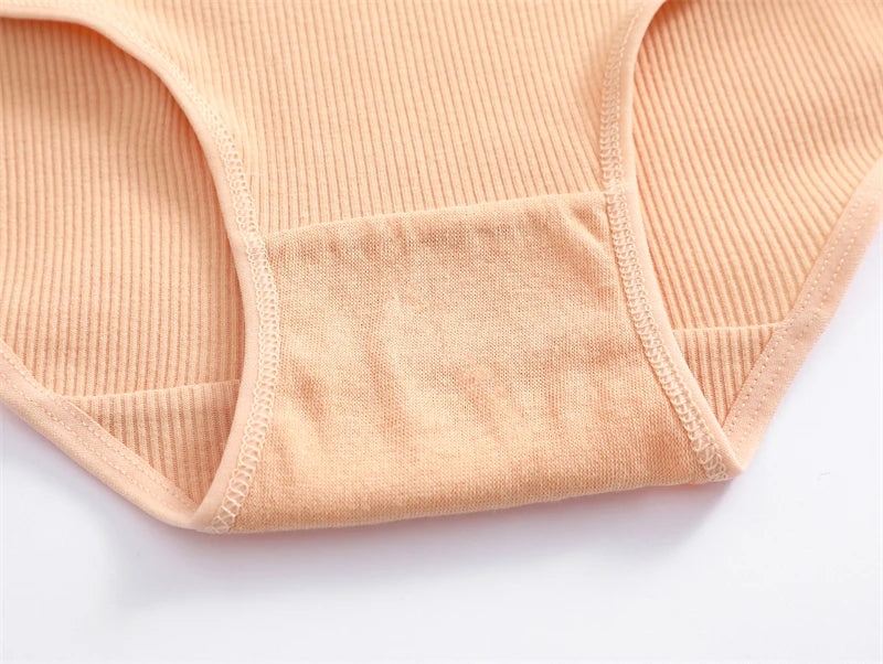 4Pcs/Set Women's Ribbed Striped Cotton Briefs Plus Size Panties Lady High Waist Breathable Underwear Solid Lingerie Shorts S-XXL
