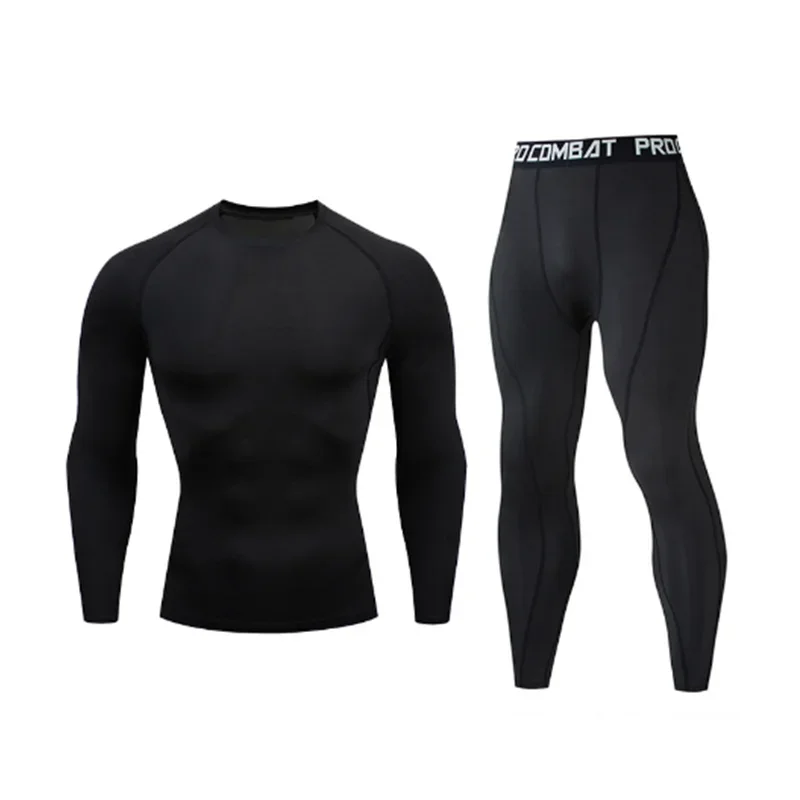 New Men's Tracksuit Gym Fitness Running 2 Pcs/Set Quick Dry Sweat-absorb Compression Sport Suit Clothes Jogging Sport Wear S-3XL