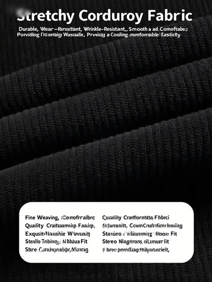 Black gray men's corduroy casual pants with drawstring, thick elastic business pants, mid waist brand winter warm pants.