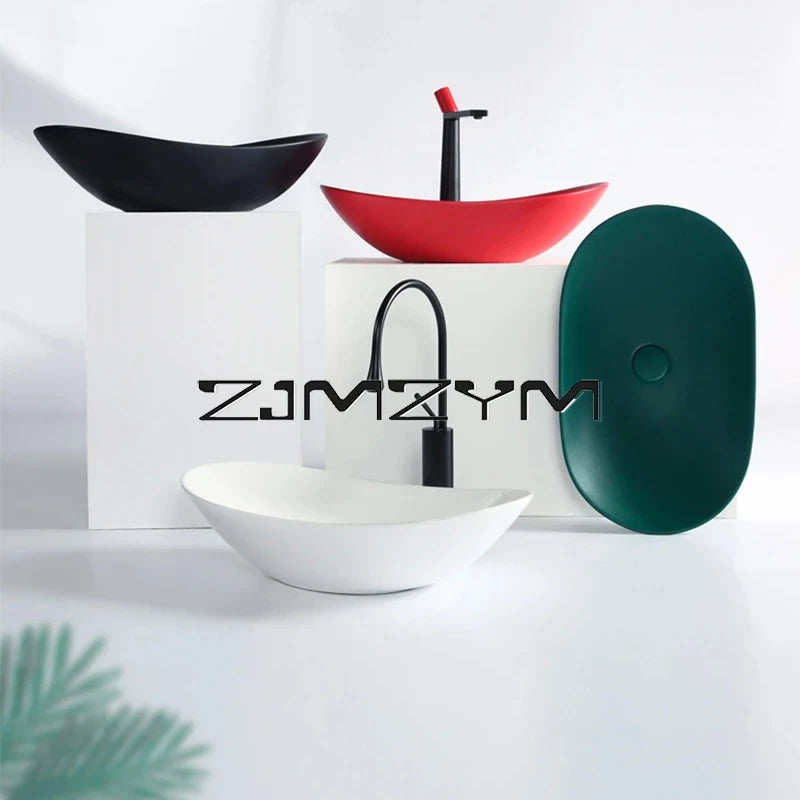 Nordic Keramik Gefäß Waschbecken Eitelkeit Schüssel Oval Badezimmer Tisch Waschbecken Toilette Balkon Kunst Becken Über Theke Sockel Waschbecken