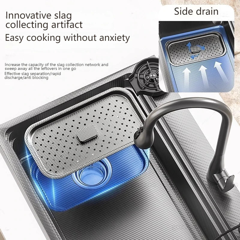 Stainless Steel Kitchen Sink Gray Household Large Single Slot Wash Vegetables and Dish Basin Multifunctional Dish Basin Sink