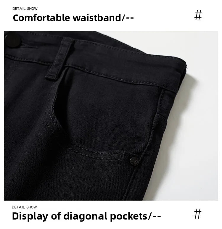 New Style Jeans Black Men's Slim Korean Style Comfortable Straight Leg Elastic Mid Waist Pants Autumn Winter Casual Denim Pants.