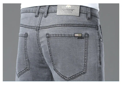 Summer Lyocell Ultra-thin Jeans Men Straight Stretch Breathable Denim Pants Fashion Business Casual Male Trousers Black Gray