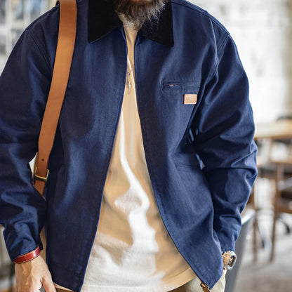 Maden Men's Retro J001 Detroit Jacket Heavyweight Canvas Hunting Coat Lapel Collar Work Jackets with Zipper for Spring Fall.