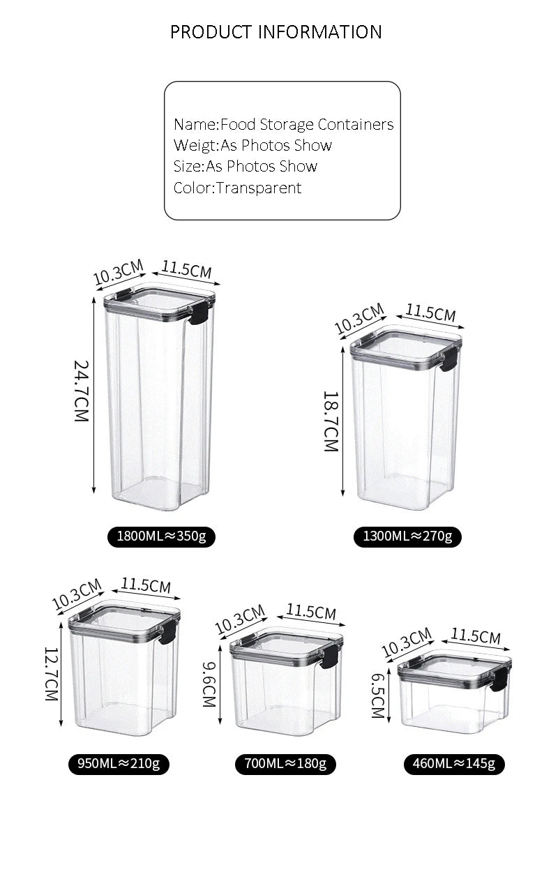 Transparent Food Storage Containers Kitchen Storage Airtight Cans Plastic Storage Boxes Stackable Food Storage Boxes.