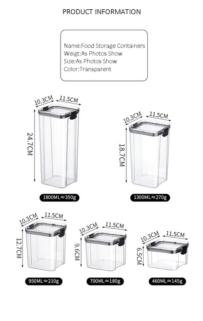 Transparent Food Storage Containers Kitchen Storage Airtight Cans Plastic Storage Boxes Stackable Food Storage Boxes.