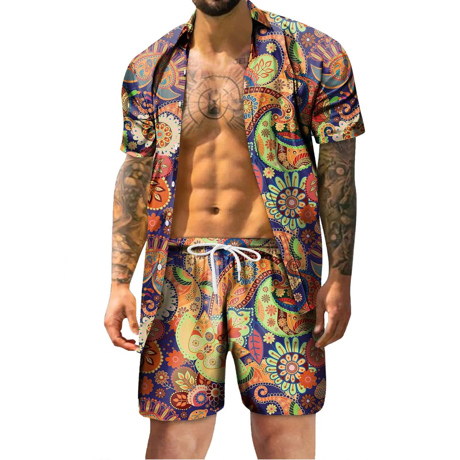 Streetwear in Plattengröße, hawaiianische Herren-Urlaubsanzüge, bedruckte 3D-Freizeithemden mit kurzen Ärmeln, Strandshorts.
