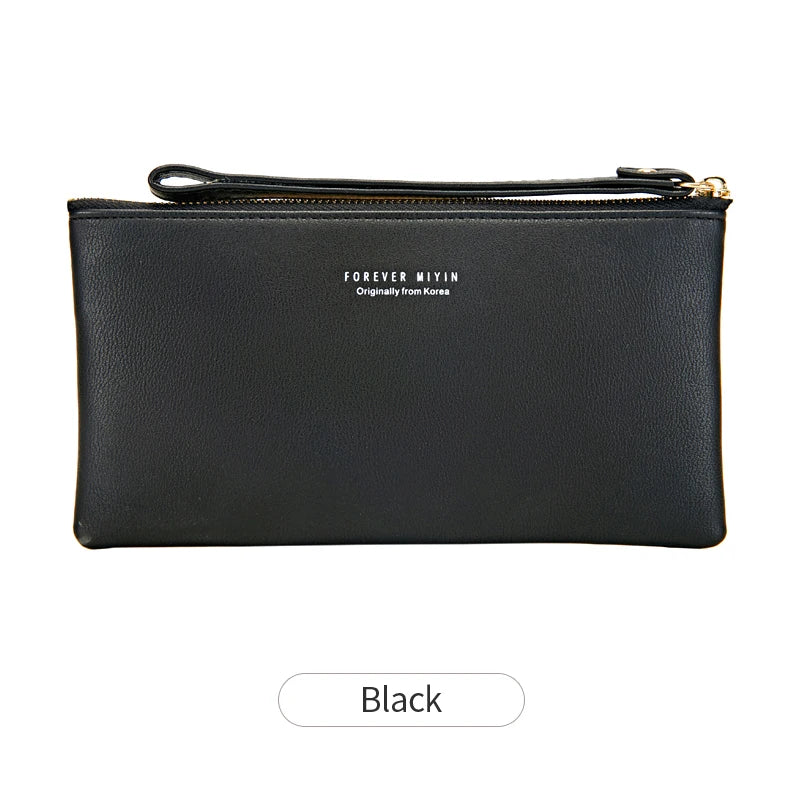 MIYIN Simple and Fashionable Women's Ultra Thin Long Wallet Solid Color PU Leather Zipper Wallet Large Capacity Portable Handbag