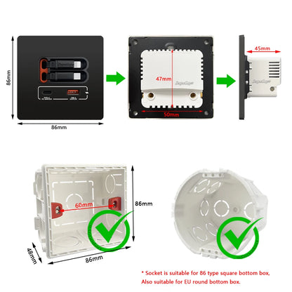 EU Universal 20W USB C Smart Steckdose Panel mit Dual Typ-C Schnellladeanschlüssen Steckdose, Handy-Lade-Typ-C-Buchse.