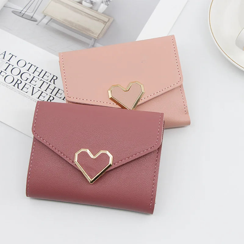 Korean version women wallet short heart-shaped three fold women's wallet multi card slot card bag zero wallet  purses for women.